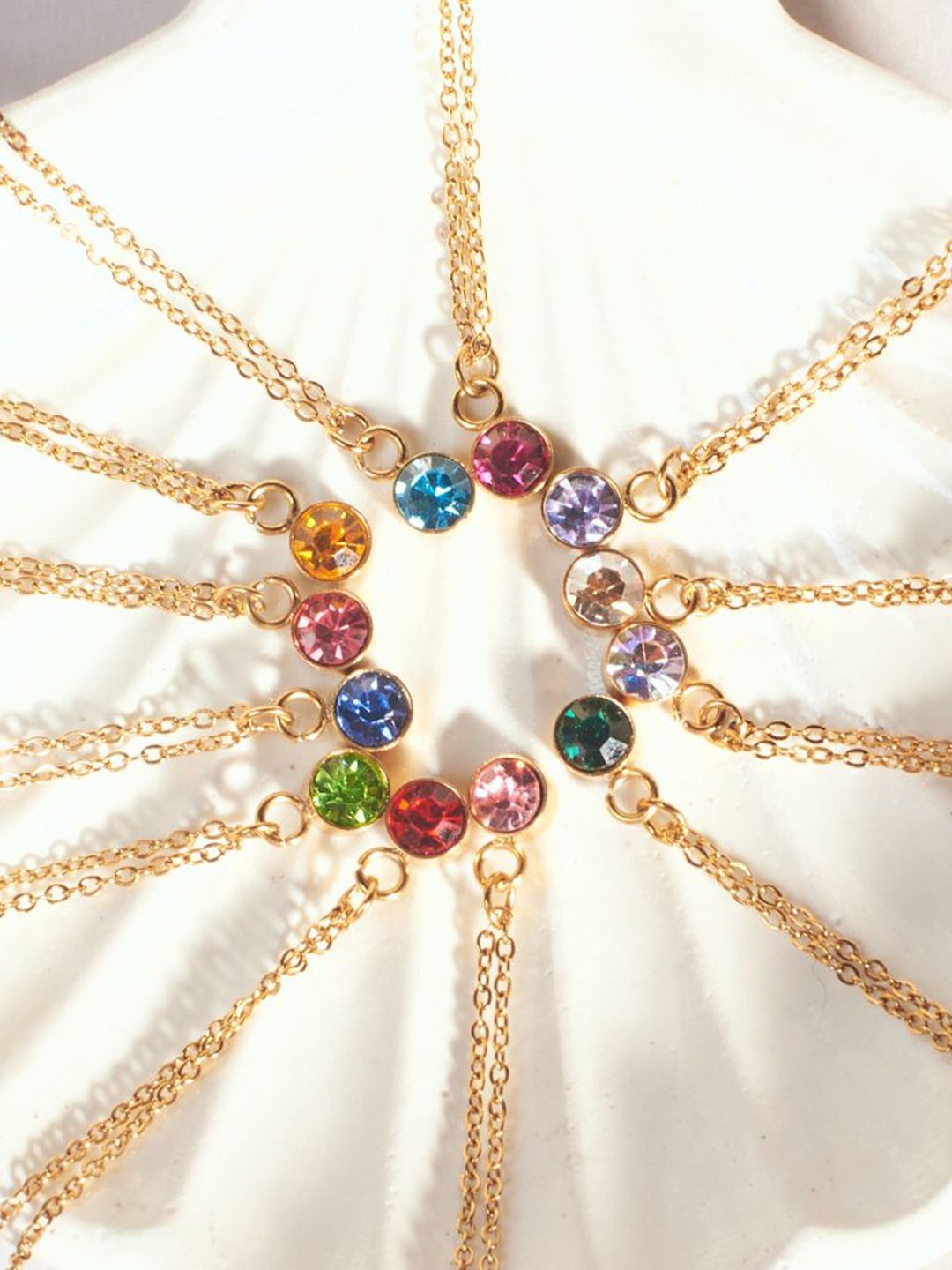 SALTY Crystal Stone Studded Aura Circular Shaped Pendant with Chain