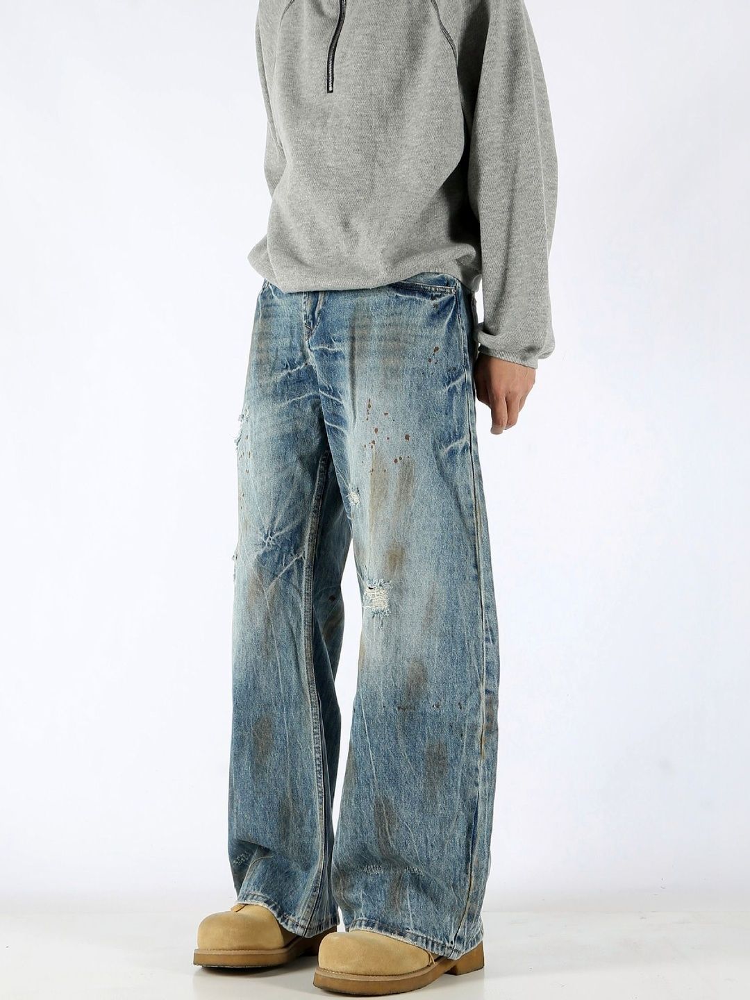 Men Wide Leg Mid-Rise Jeans