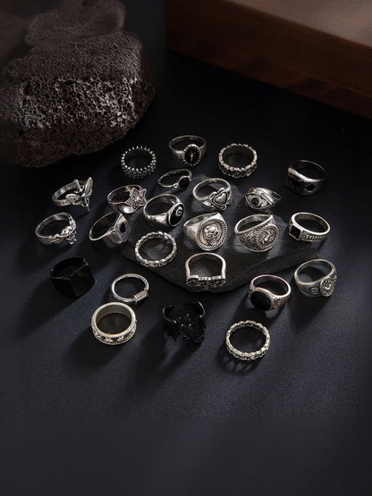 Men Set Of 24 Silver-Plated Stone-Studded Finger Ring
