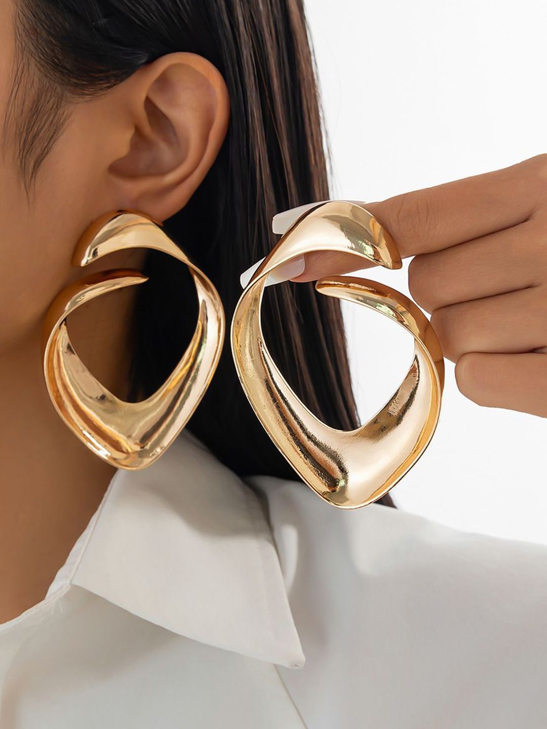 Gold Plated Contemporary Drop Earrings