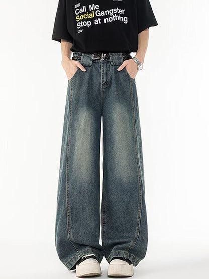 Men Wide Leg Mid-Rise Medium Fade Jeans