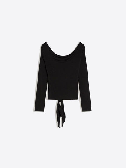 Asymmetric long sleeve T-shirt with tie