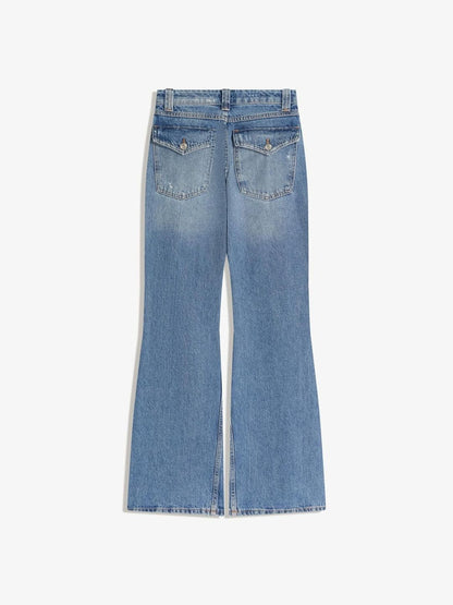 Women Flared Mid-Rise Highly Distressed Light Fade Jeans