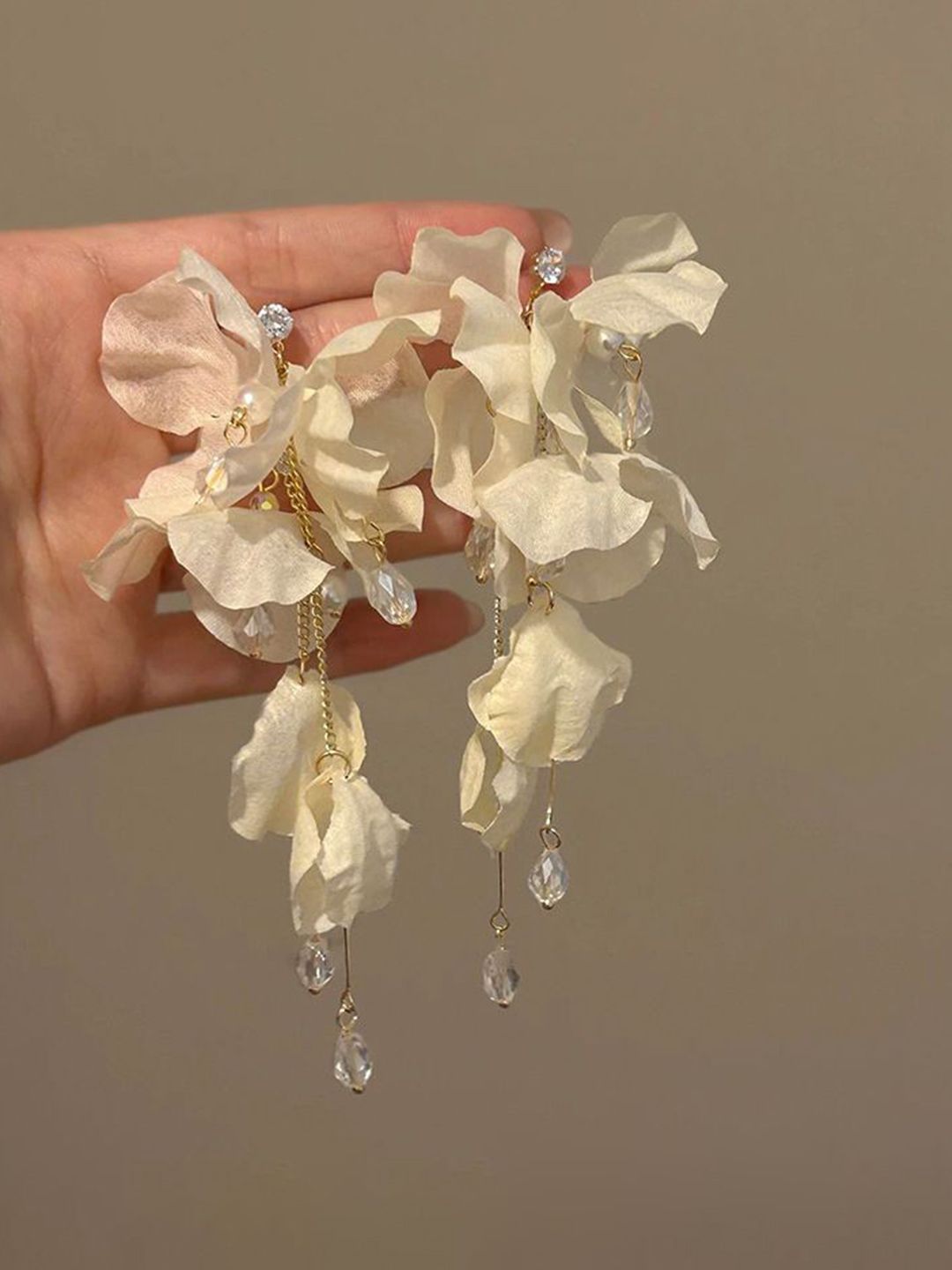 Floral Shaped Stones Studded and Beaded Chunky Drop Earrings