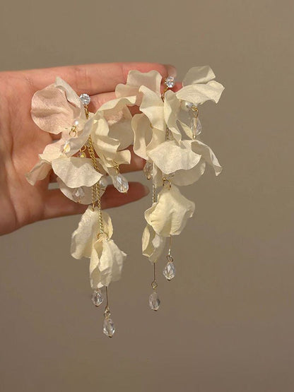 Floral Shaped Stones Studded and Beaded Chunky Drop Earrings