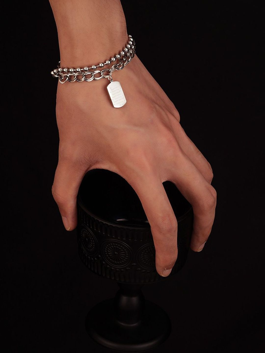 Men Handcrafted Silver-Plated Link Bracelet