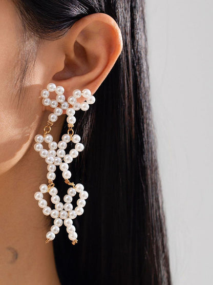 Gold-Plated Artificial Beads Beaded Quirky Drop Earrings