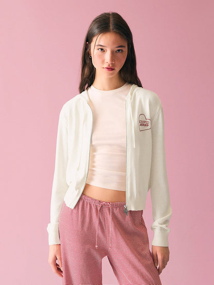 Zip-up print hood sweatshirt