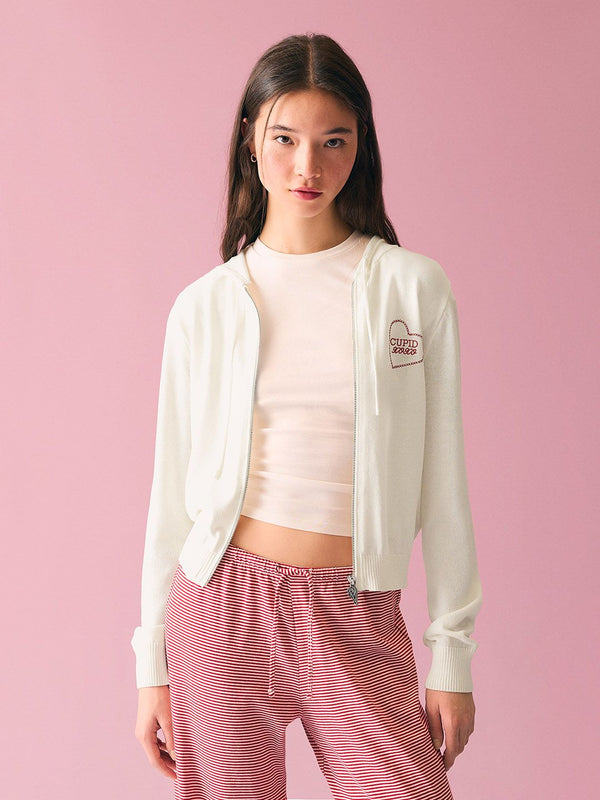 Zip-up print hood sweatshirt