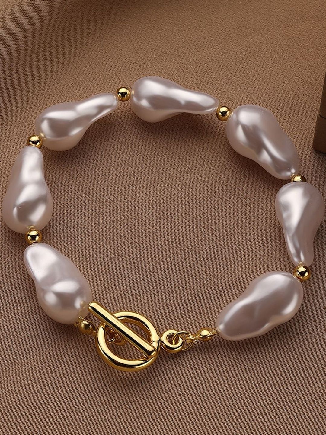 Women Pearls Handcrafted Gold-Plated Armlet Bracelet