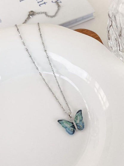 SALTY Pack of 2 Women Vibrant Blue Silver Winged Beauty Necklace