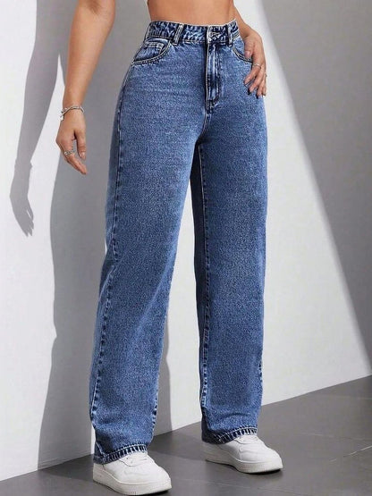 Women Classic Straight Fit High-Rise Light Fade Stretchable Jeans