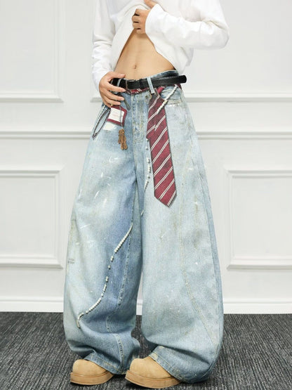 Men Wide Leg Mid-Rise Light Fade Printed Jeans