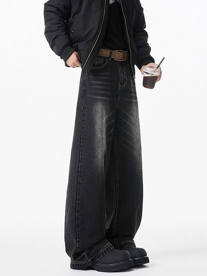 Men Wide Leg Mid-Rise Light Fade Jeans