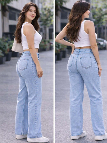 Women Wide Leg High-Rise Light Fade Jeans