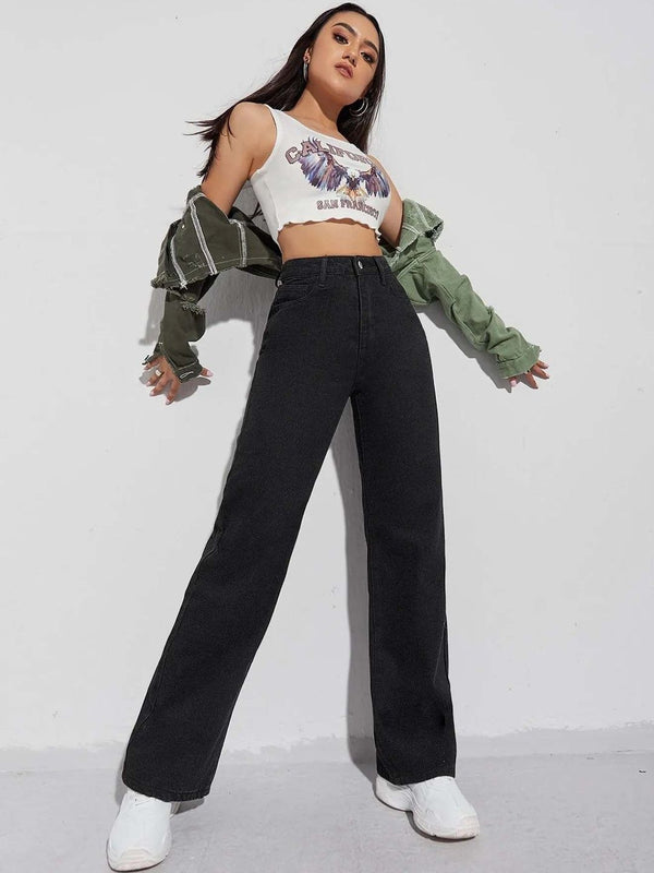 Women Classic Wide Leg High-Rise Stretchable Jeans