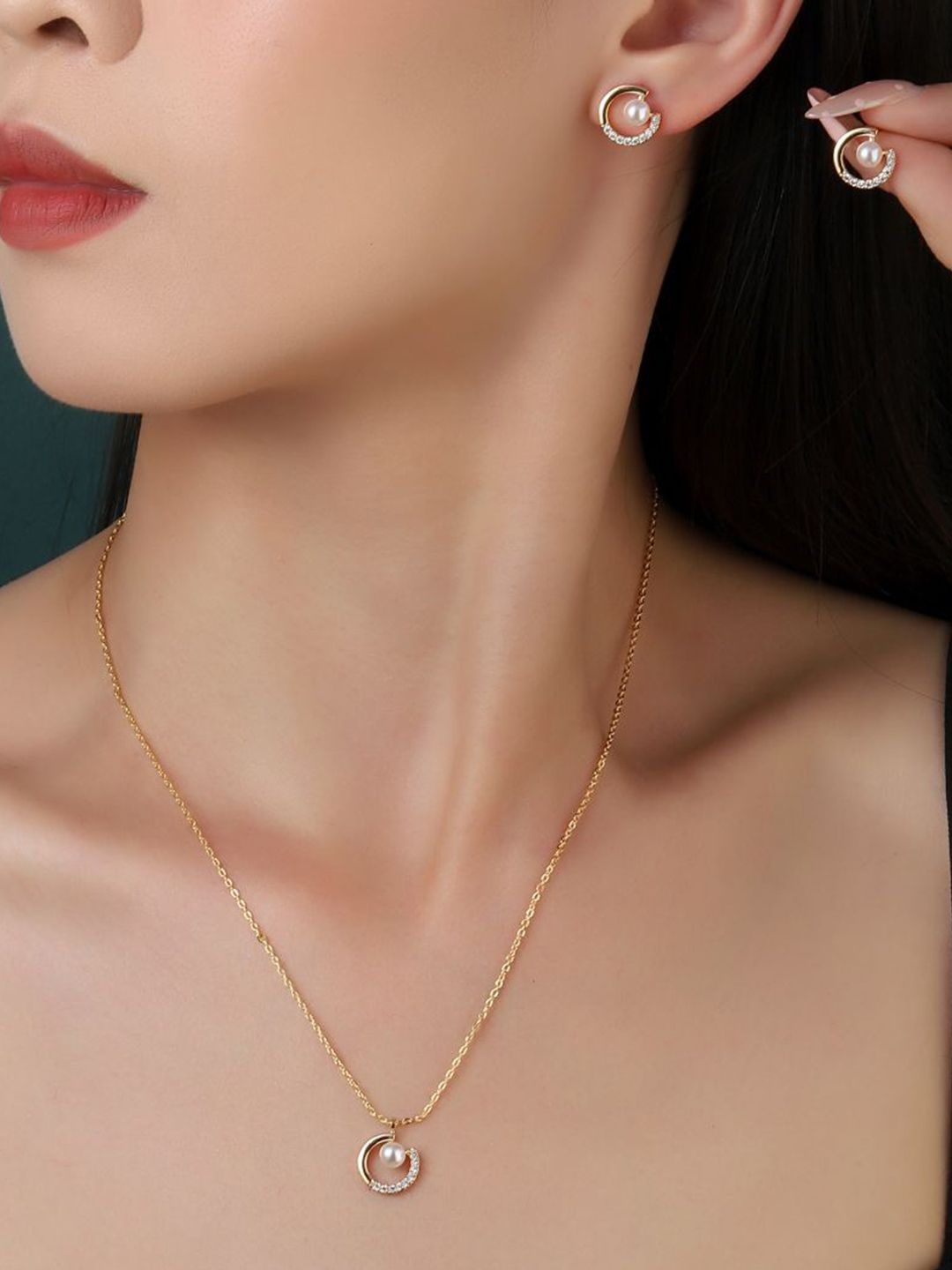 SALTY Gold-Plated Beaded Necklace and Earrings