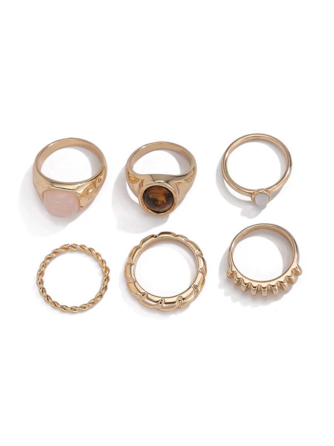 Set of 6 Gold-Plated Stone-Studded Finger Ring