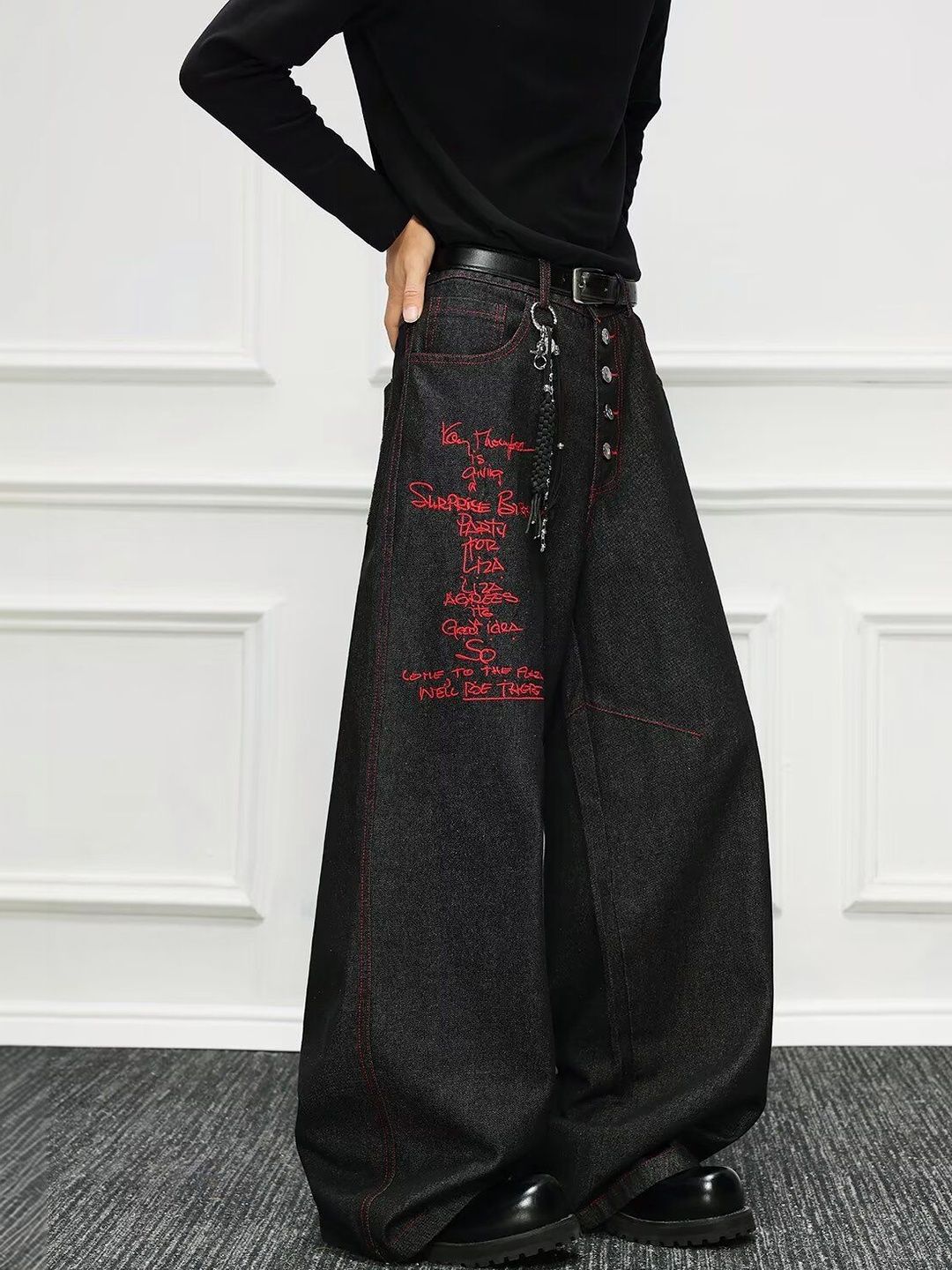 Men Wide Leg Mid-Rise Printed Jeans
