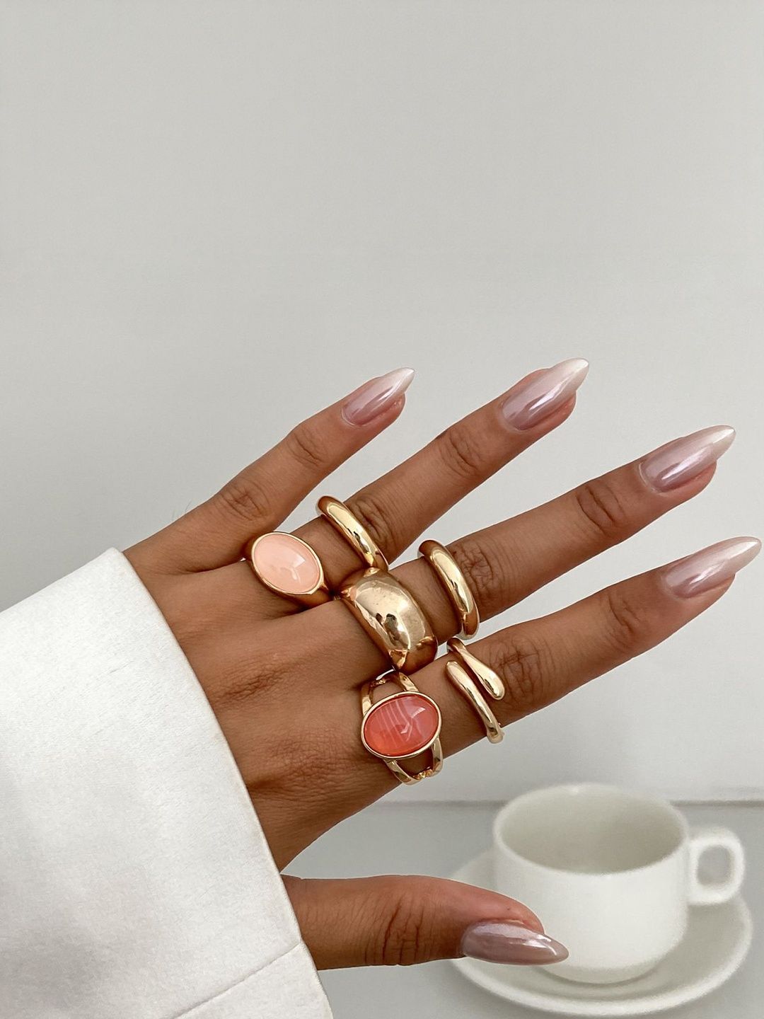 Women Set Of 6 Gold-Plated Stones Studded Finger Ring