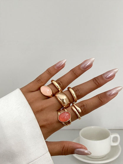 Women Set Of 6 Gold-Plated Stones Studded Finger Ring