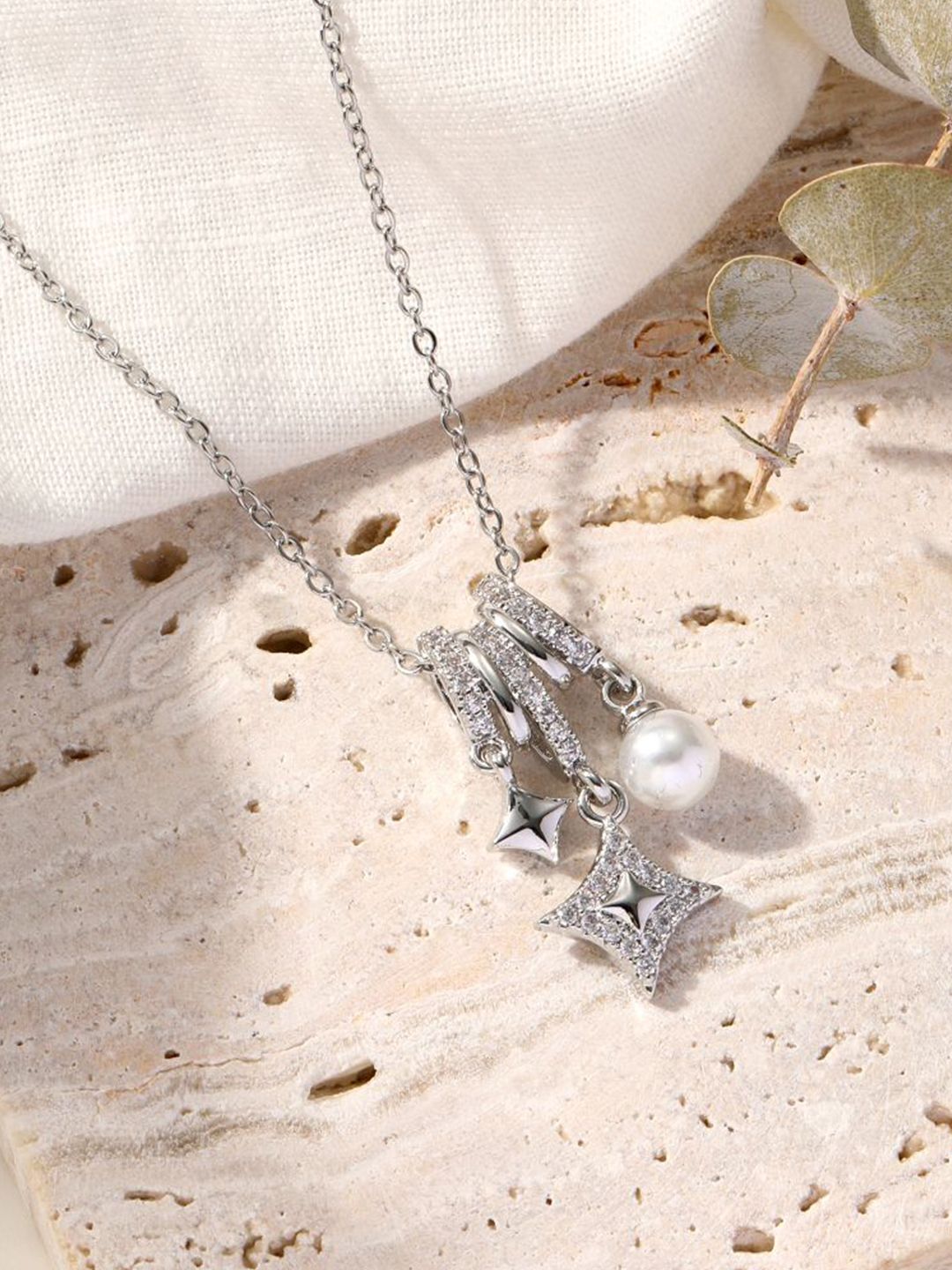 SALTY Stainless Steel Artificial Stones and Beads Pendants with Chains