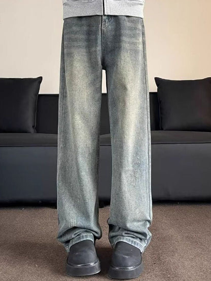 Men Wide Leg Mid-Rise Medium Shade Jeans