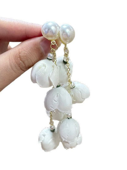 Pearls Beaded Floral Shaped Drop Earrings