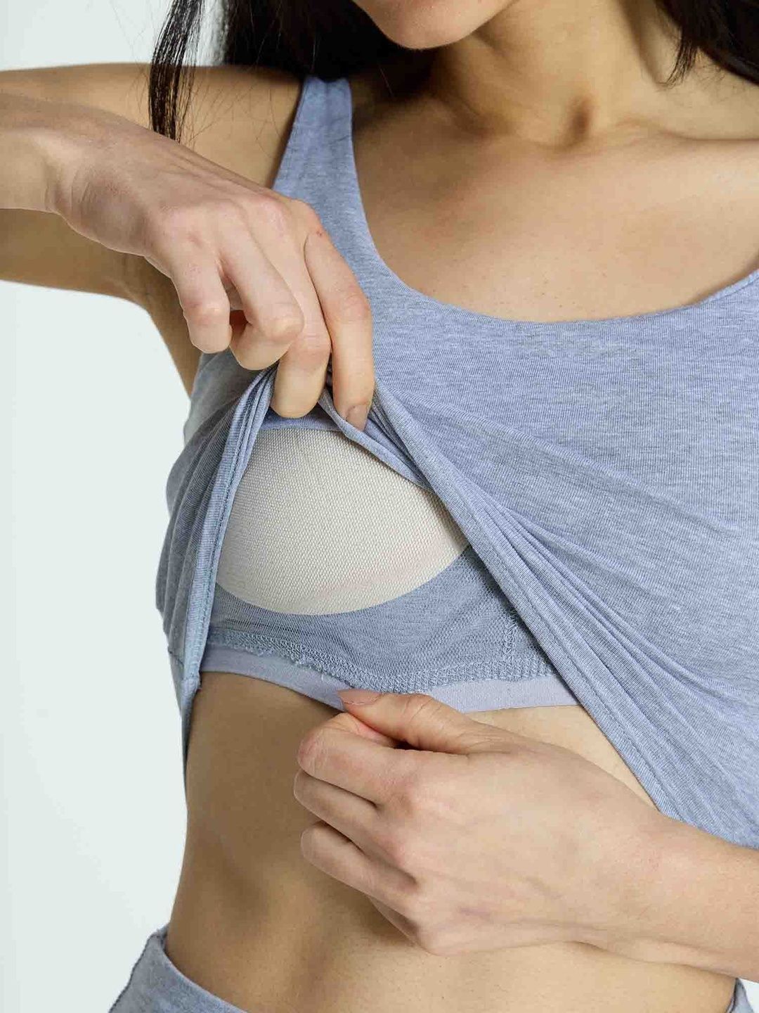 Women Grey Cotton Scoop Fitted Top