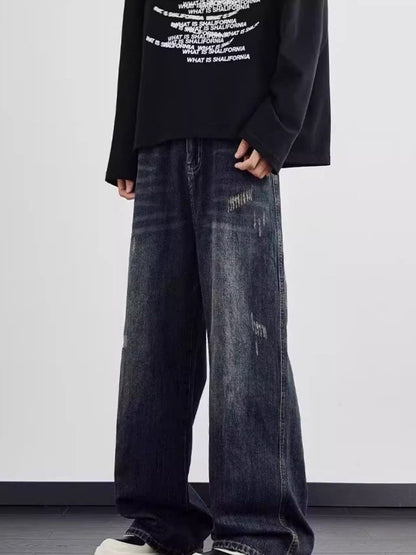 Men Wide Leg Mid-Rise Light Fade Jeans