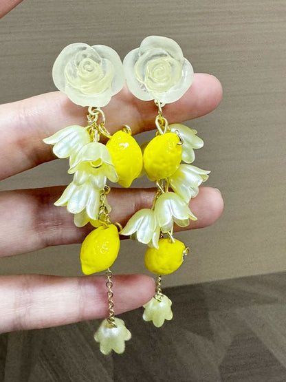 Floral Shaped Artificial Stones Studded & Beaded Drop Earrings