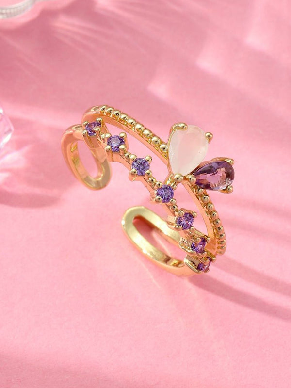 SALTY Majestic Stone Studded Crown Ring For Women & Girls
