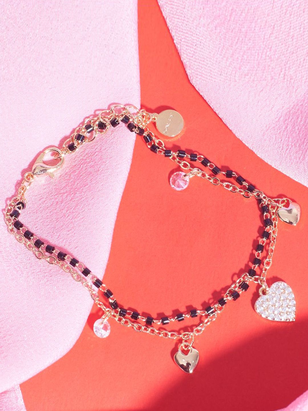 SALTY Women Wraparound Stone Studded & Pearls Beaded Heart Bracelet
