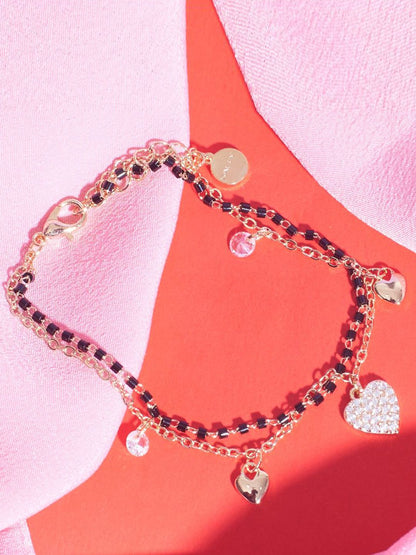 SALTY Women Wraparound Stone Studded & Pearls Beaded Heart Bracelet