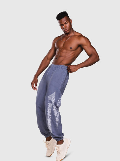 Men Printed Wide-Leg Mid-Rise Acid Wash Joggers