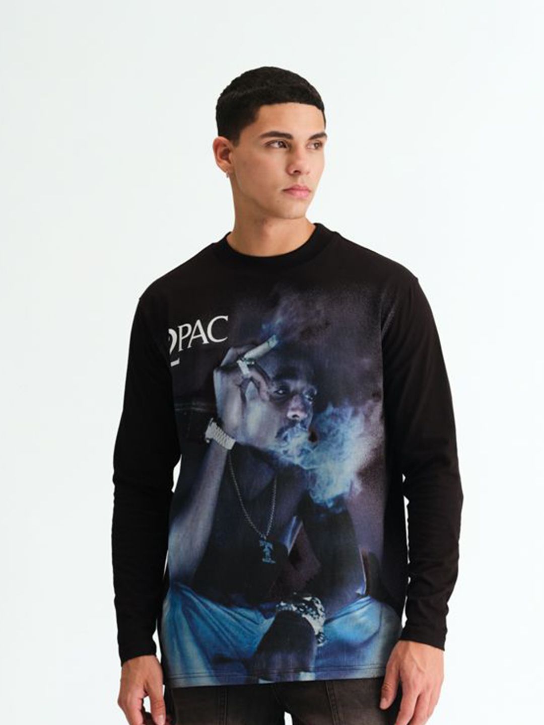 Men Printed Raw Edge T-shirt