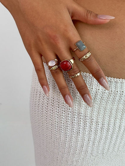 Women Set Of 6 Gold-Plated Stones Studded Finger Ring