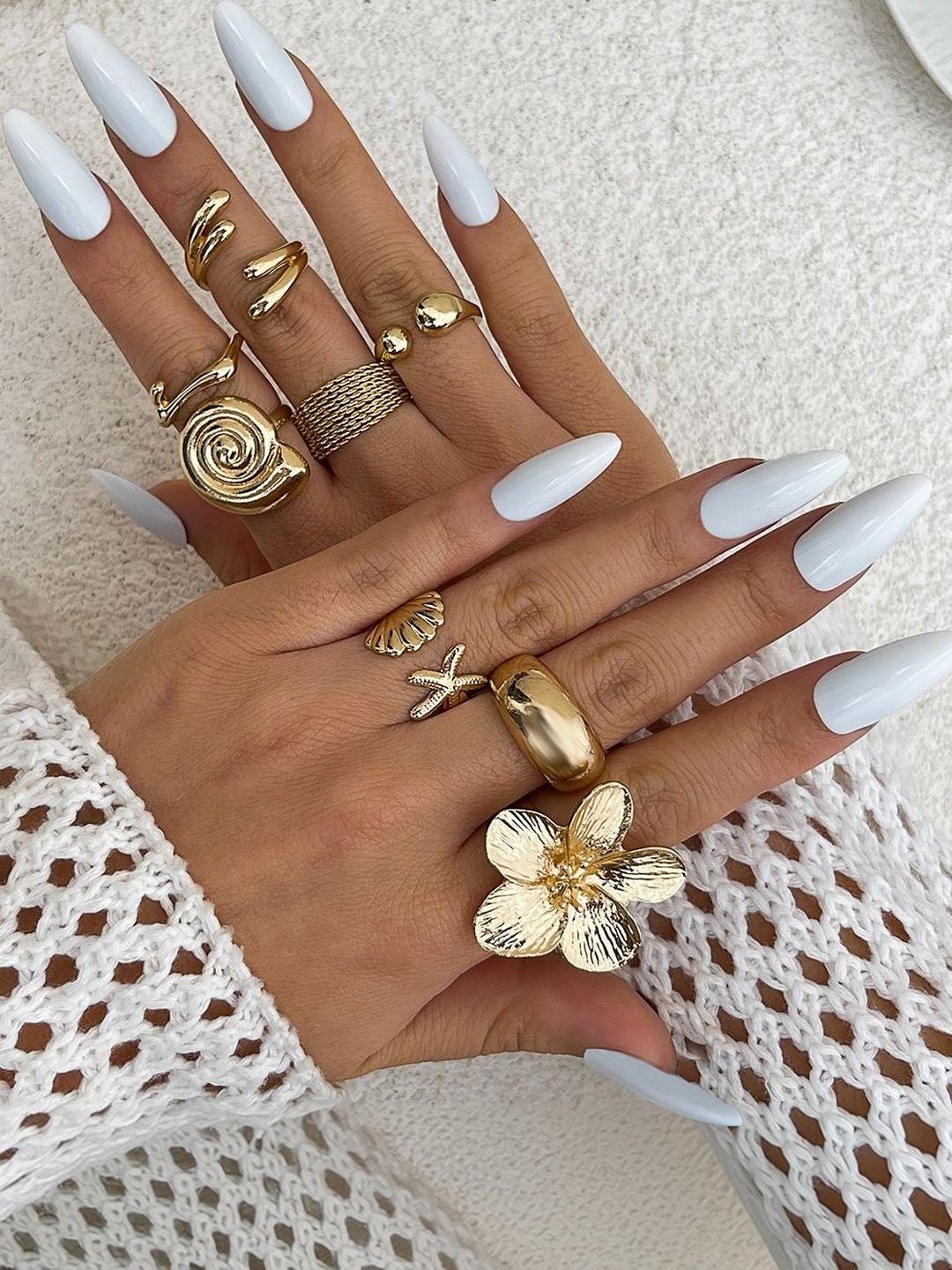 Set of 8 Gold-Plated Finger Ring