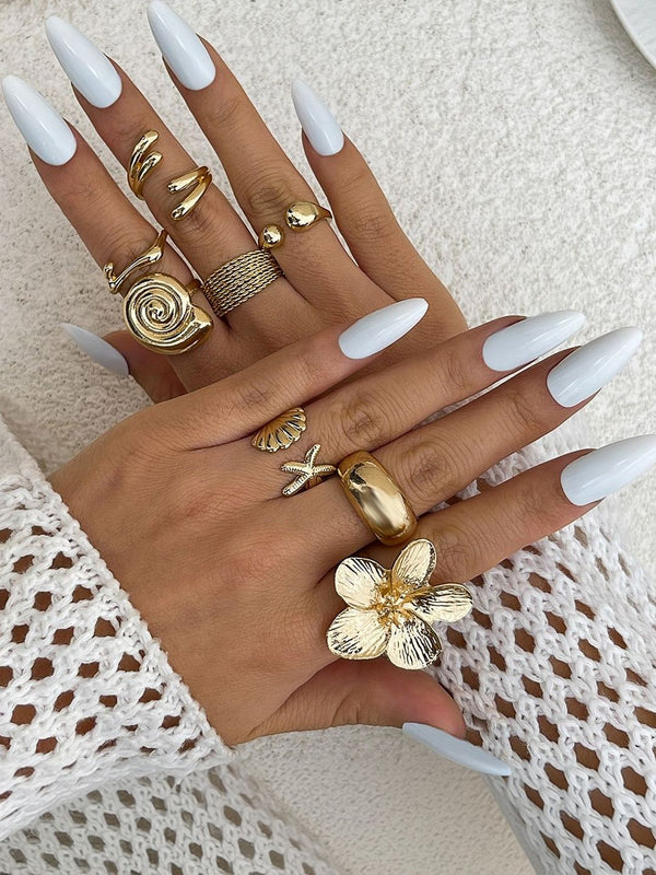 Set of 8 Gold-Plated Finger Ring