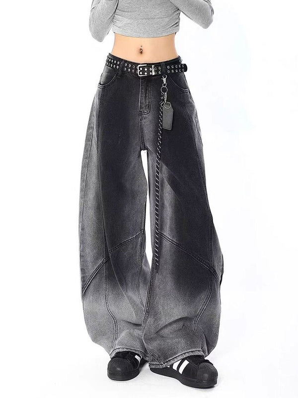 Women Wide Leg Mid-Rise Heavy Fade Jeans
