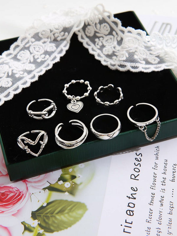 Set of 7 Silver-Plated Finger Rings