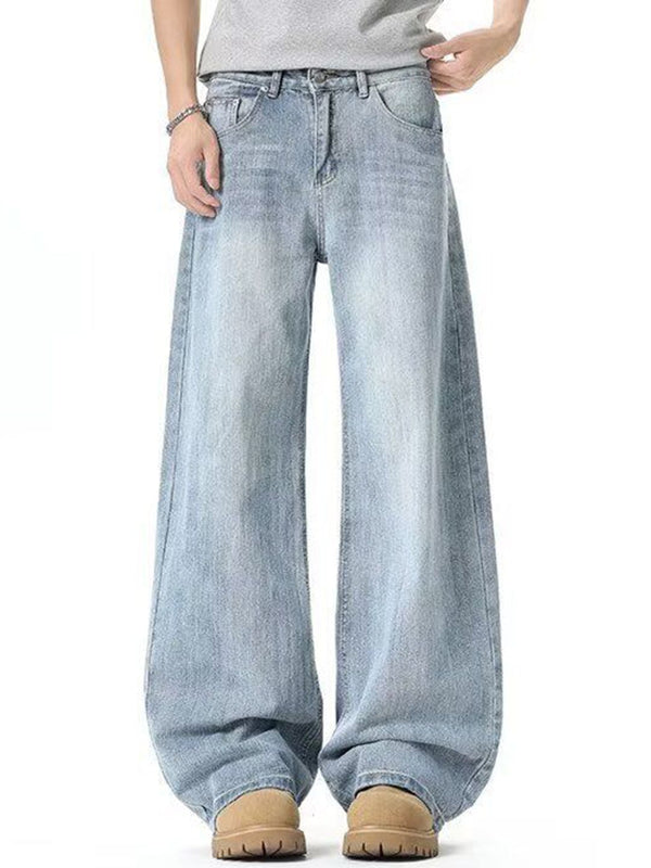 Men Wide Leg Mid-Rise Light Fade Jeans