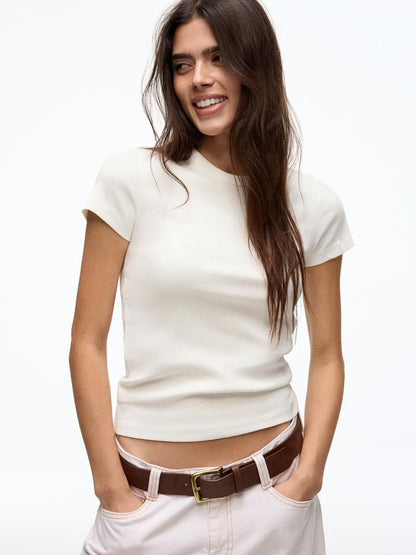 Basic rib short sleeve T-shirt
