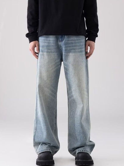 Men Wide Leg Mid-Rise Light Fade Jeans