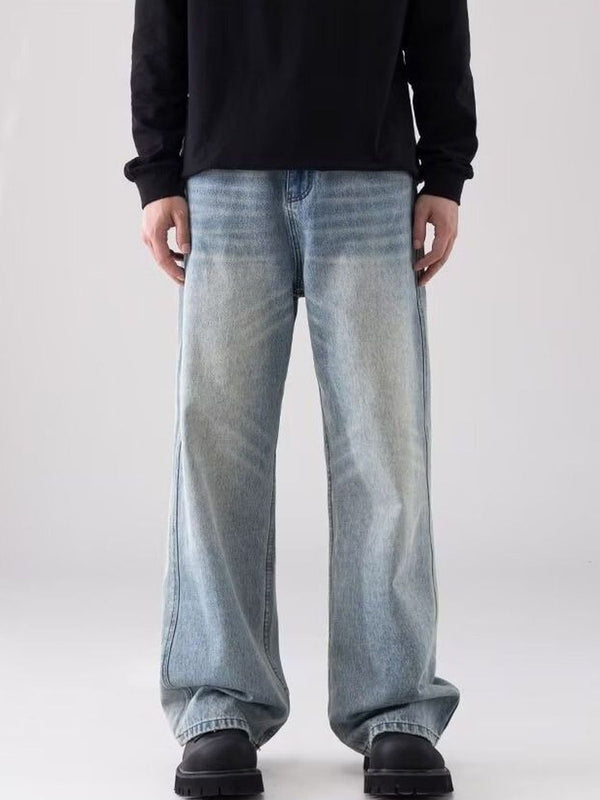 Men Wide Leg Mid-Rise Light Fade Jeans