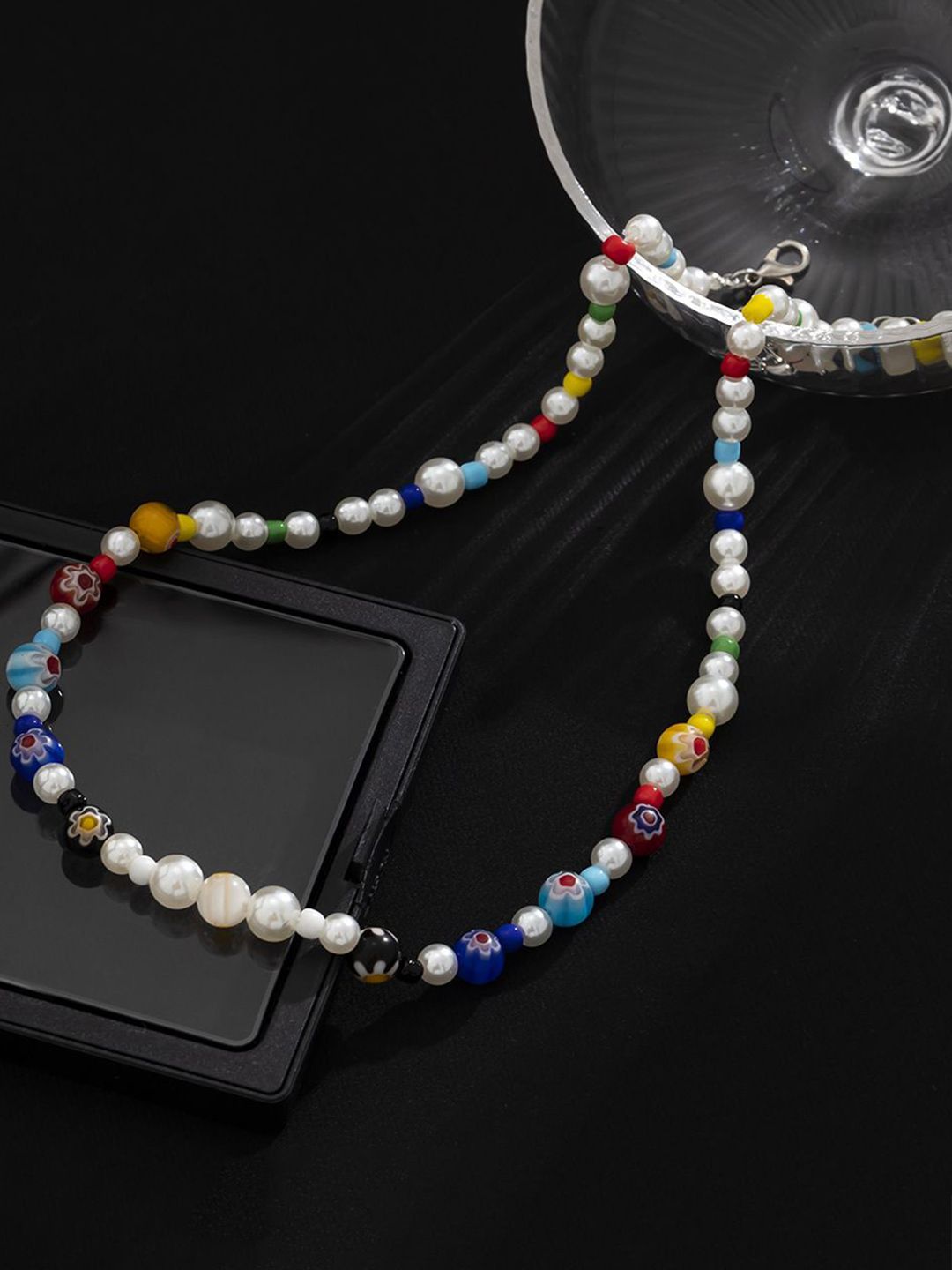 Silver-Plated Artificial Beaded Minimal Necklace