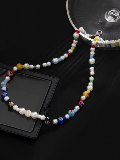 Silver-Plated Artificial Beaded Minimal Necklace