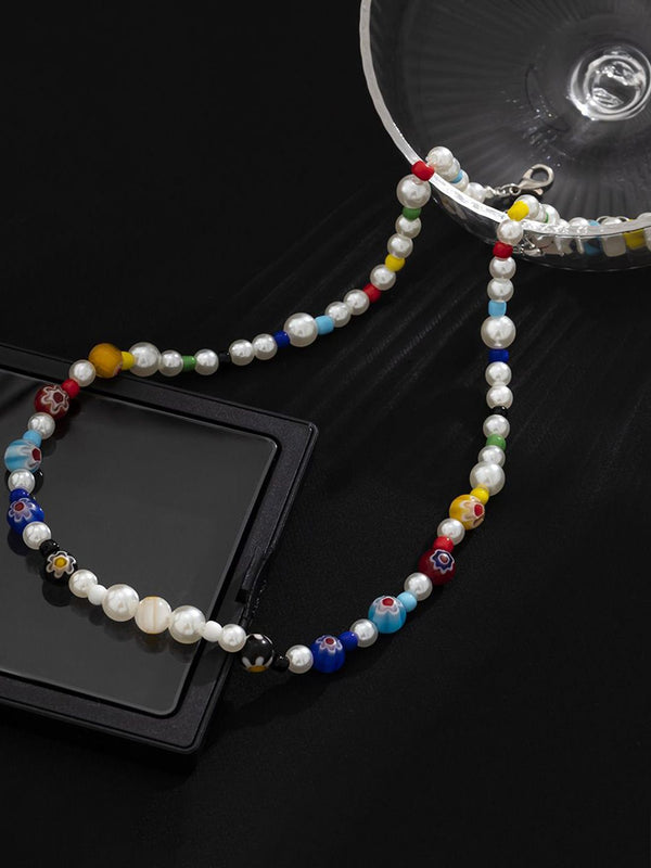 Silver-Plated Artificial Beaded Minimal Necklace