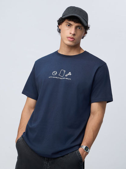 Men Relaxed Fit Printed Navy Blue T-Shirts