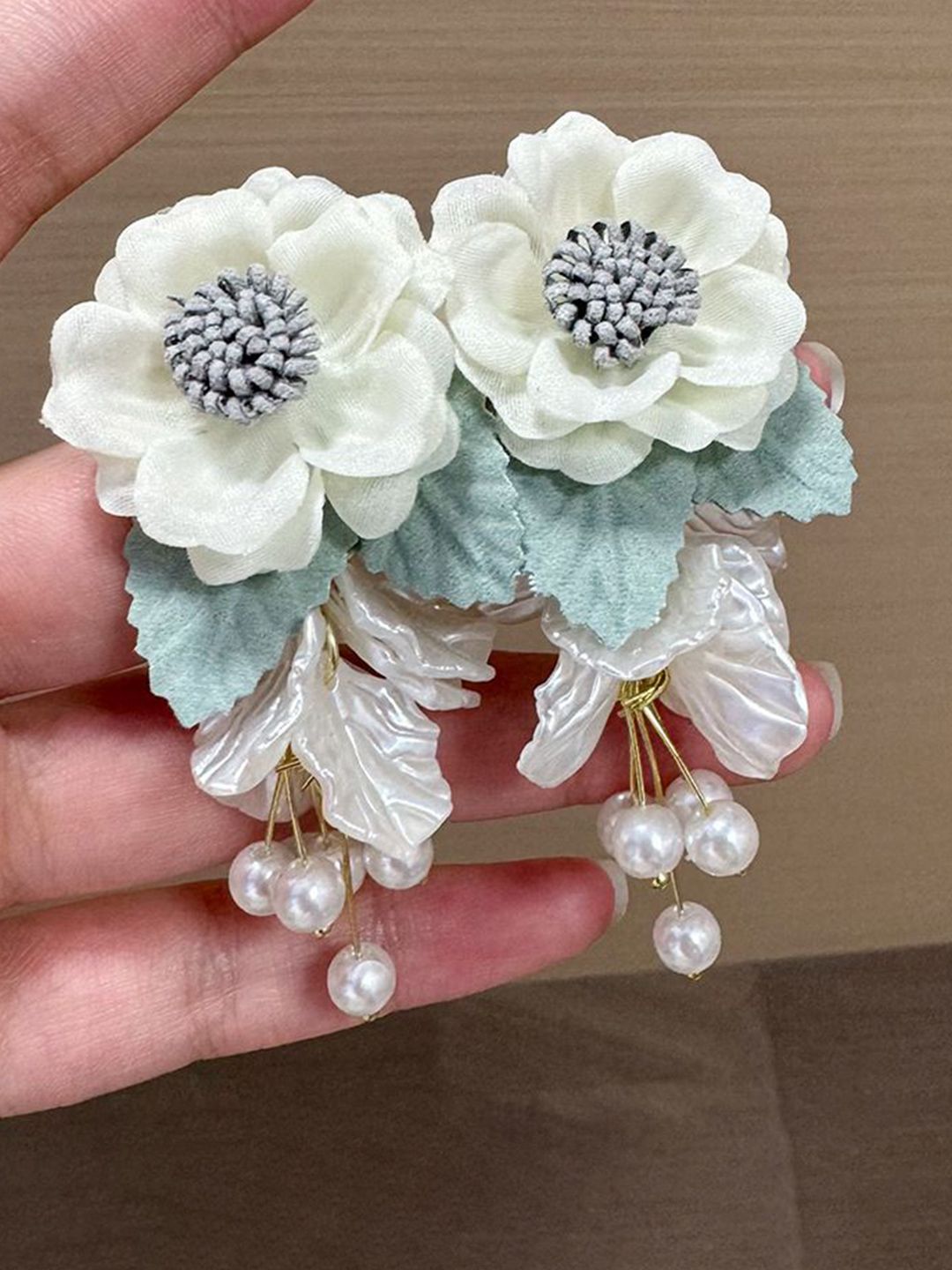 Pearls Beaded Floral Shaped Drop Earrings